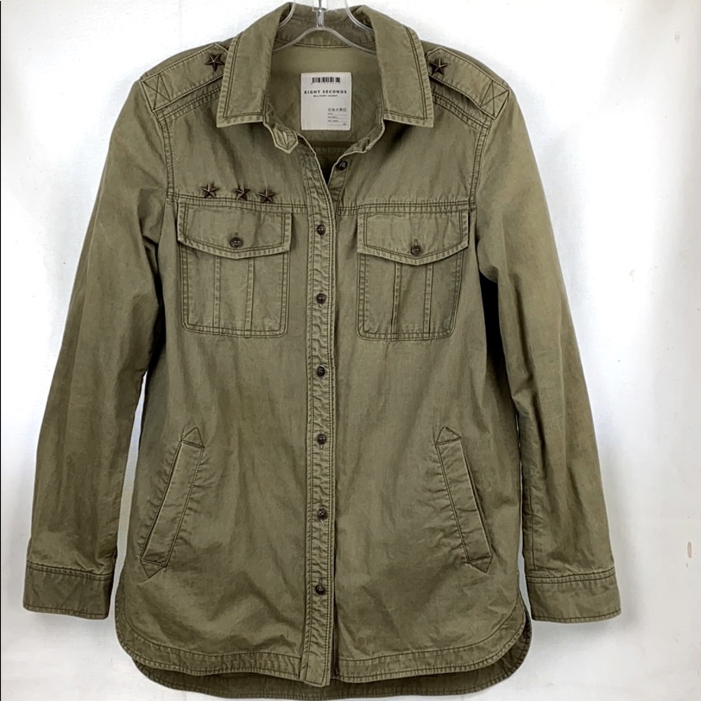 Eight Seconds Military Shacket Khaki Army Green Jacket Button Down Shirt Small